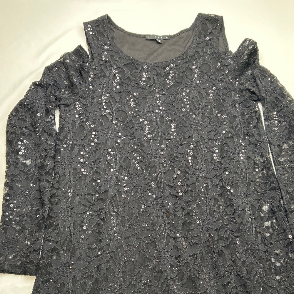 Tiana Womens Black Lace Sequin Sheer Midi Dress Size 12 Fairy Whimsygoth Party - Picture 3 of 9